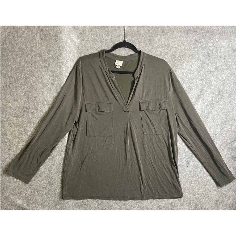 A New‎ Day Womens Olive Green Long Sleeve V-Neck Utility Blouse XL